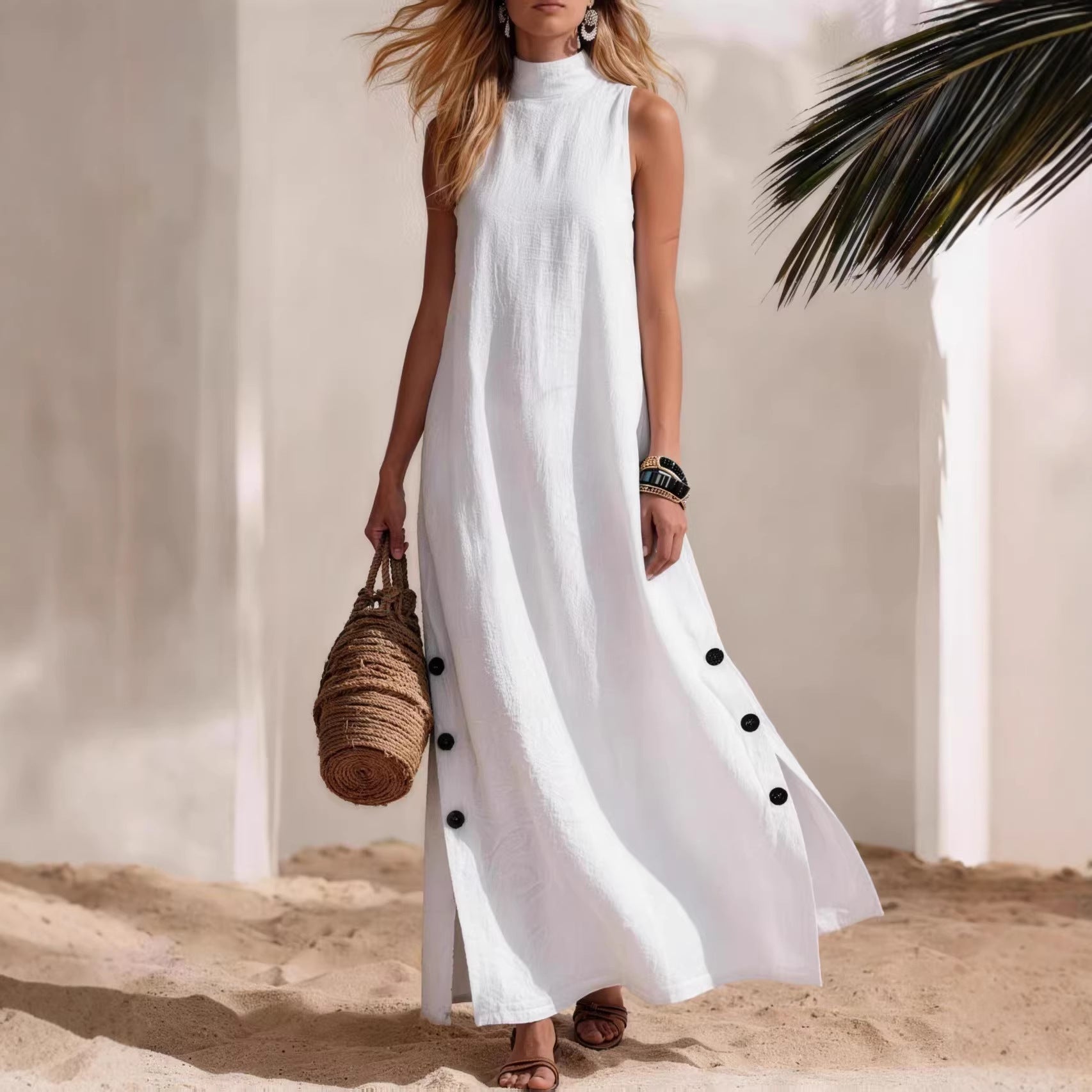 Sleeveless Midi Dress – Side Slits & Loose Fit