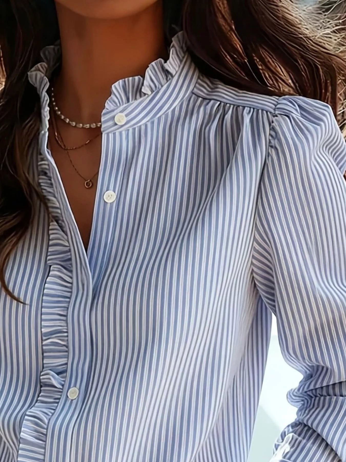 Frill Striped Button Up Shirt
