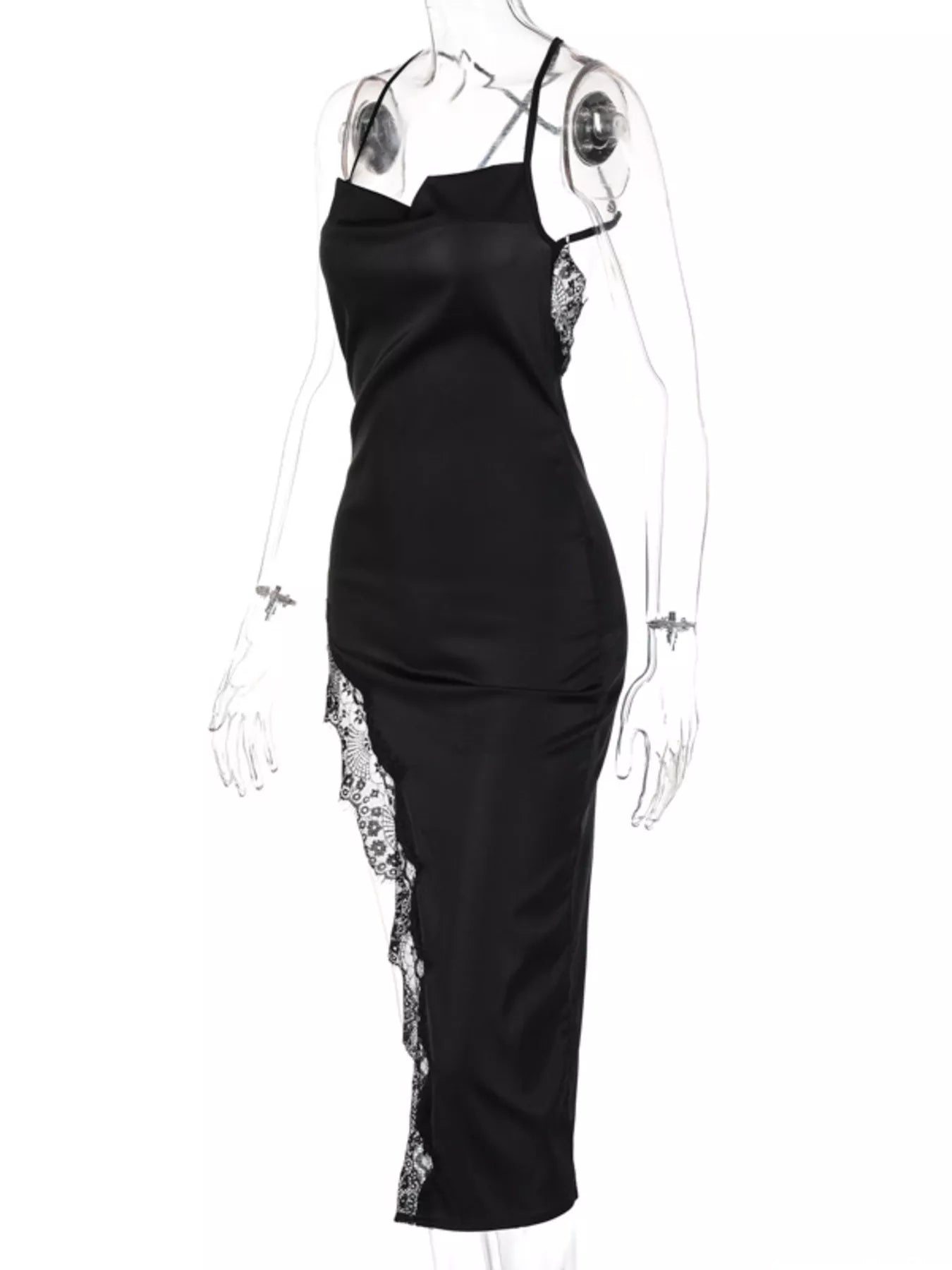 Lace Detail Split Spaghetti Strap Dress