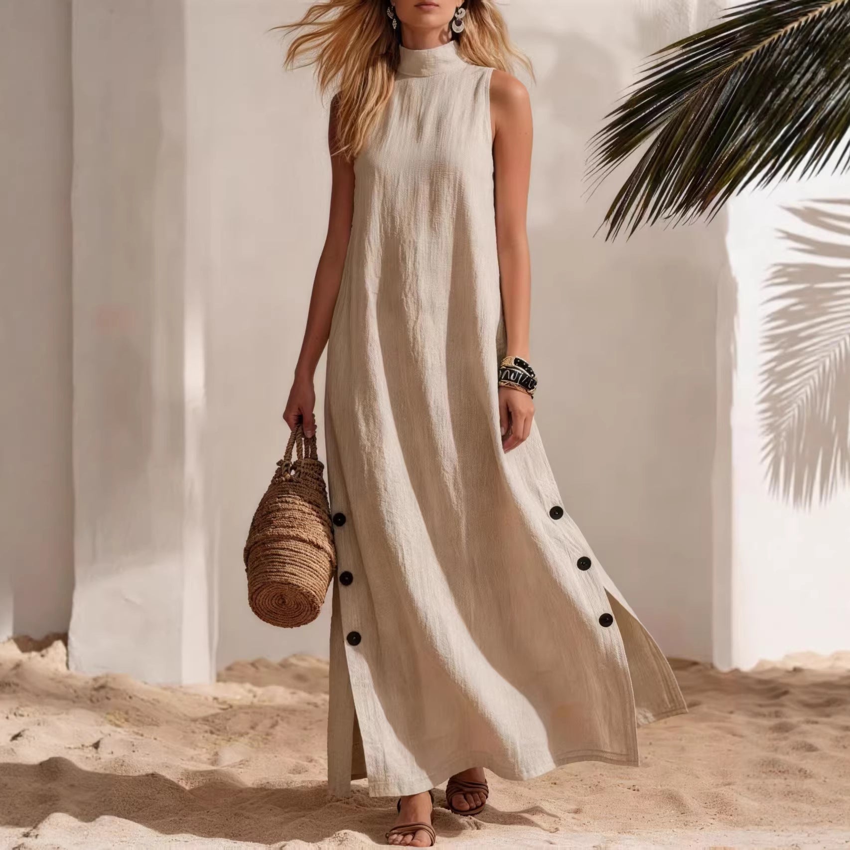 Sleeveless Midi Dress – Side Slits & Loose Fit