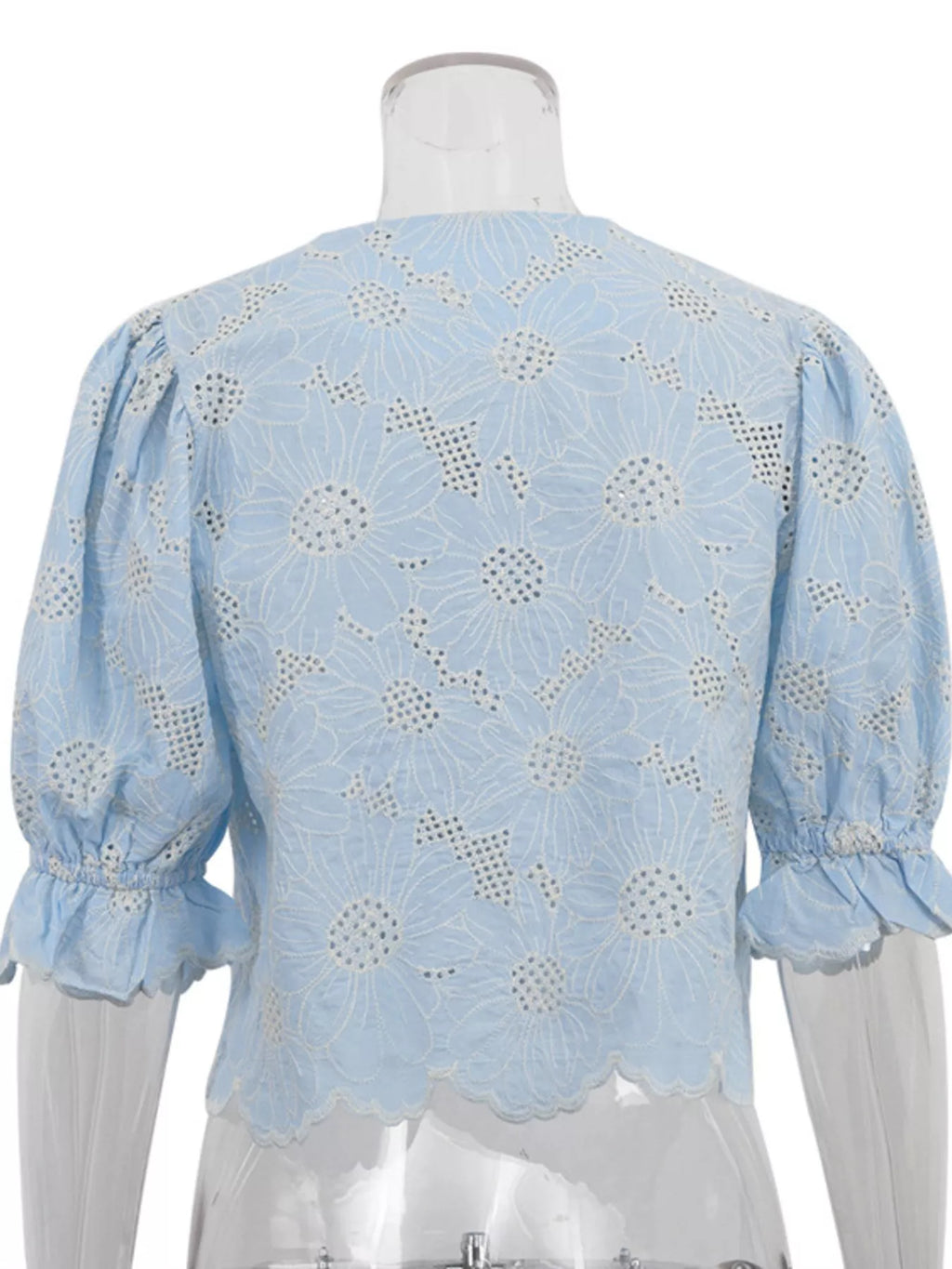 Embroidered Flounce Sleeve Blouse