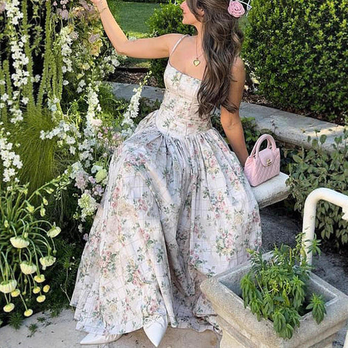 Printed Strapless Backless Maxi Dress – Fitted Long Dress