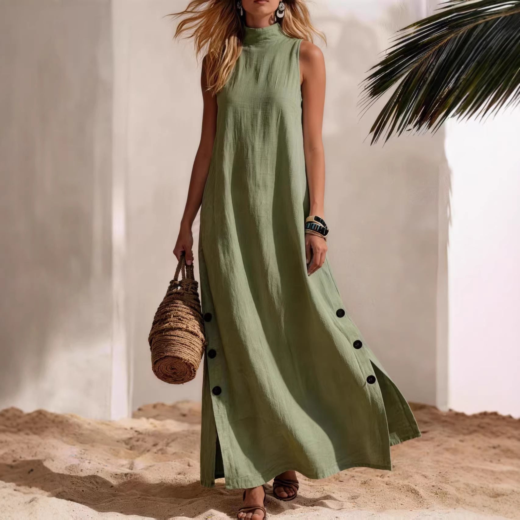 Sleeveless Midi Dress – Side Slits & Loose Fit