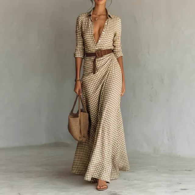 Women's Belted Irregular Pleated Dress