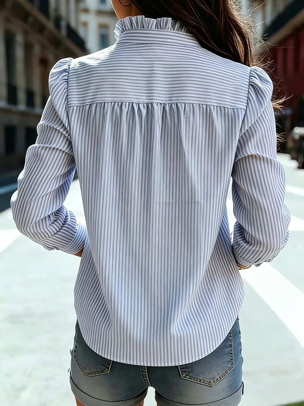 Frill Striped Button Up Shirt