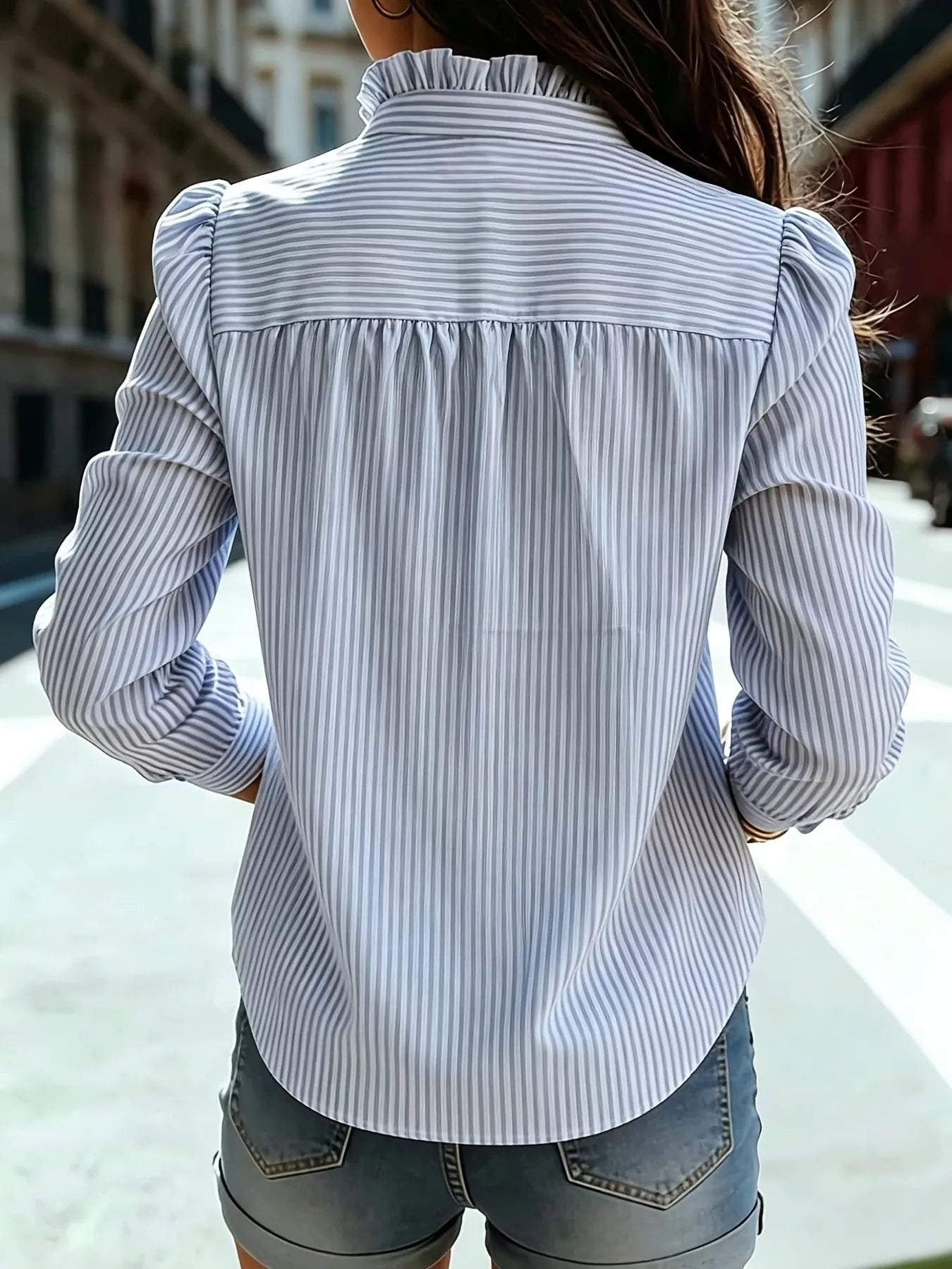 Frill Striped Button Up Shirt