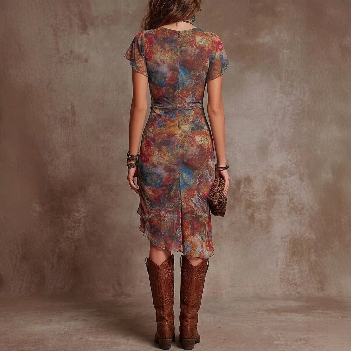 Women’s Slim-Fit Printed V-Neck Defined Waist Dress