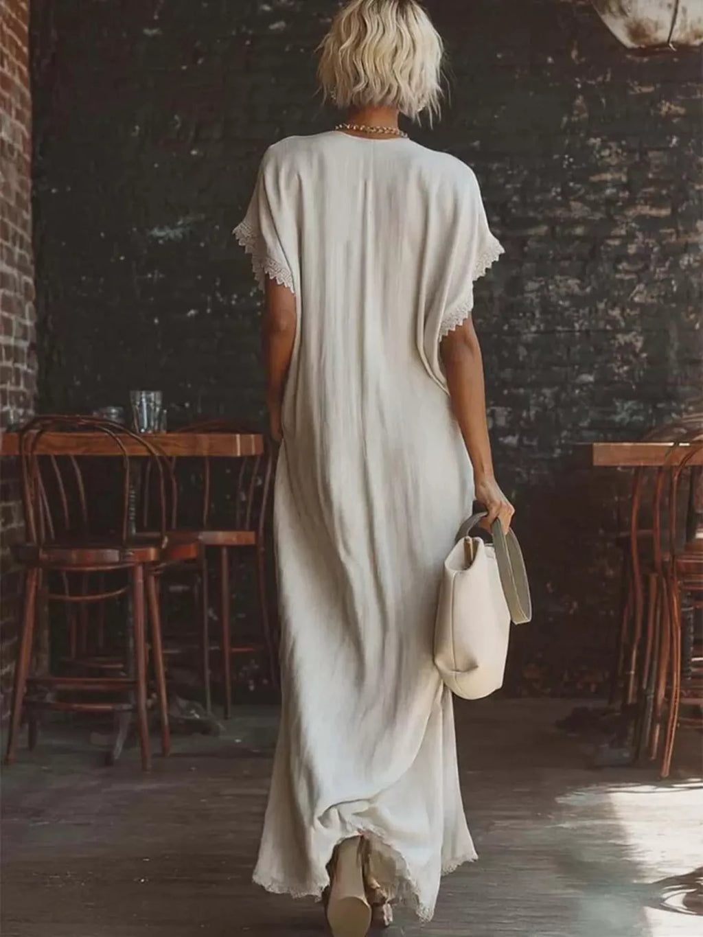 Full Size Lace Trim V-Neck Maxi Dress Plus Size