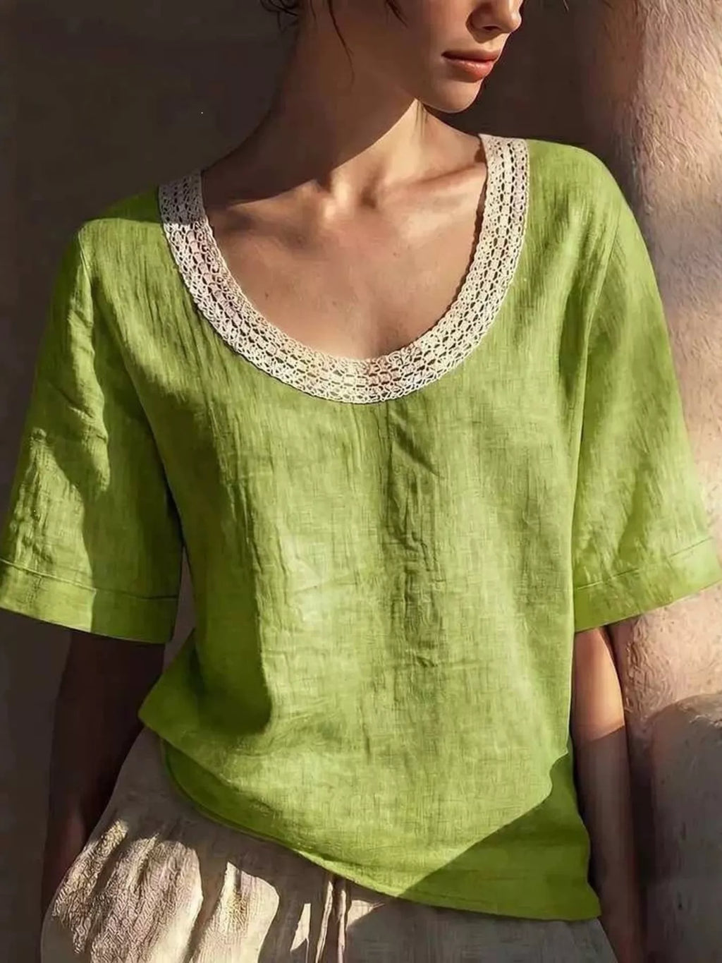 Full Size Lace Trim Short Sleeve Blouse Plus Size