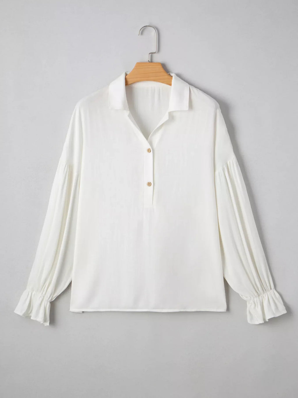 Ruffle Elastic Cuffs Puffy Long Sleeve Button Down Shirt