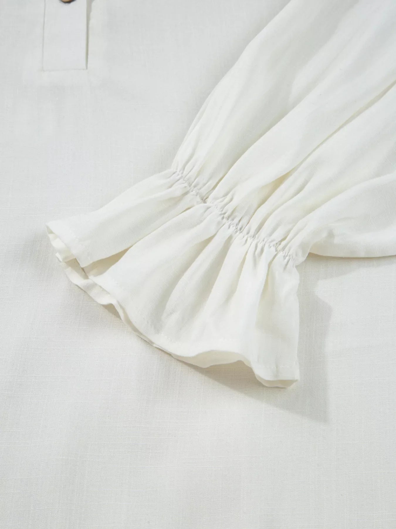 Ruffle Elastic Cuffs Puffy Long Sleeve Button Down Shirt