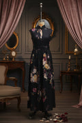 Women's Black 3D Floral Print Mandarin Collar Sleeveless Maxi Dress