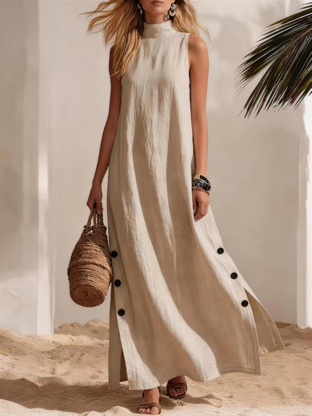 Sleeveless Midi Dress – Side Slits & Loose Fit