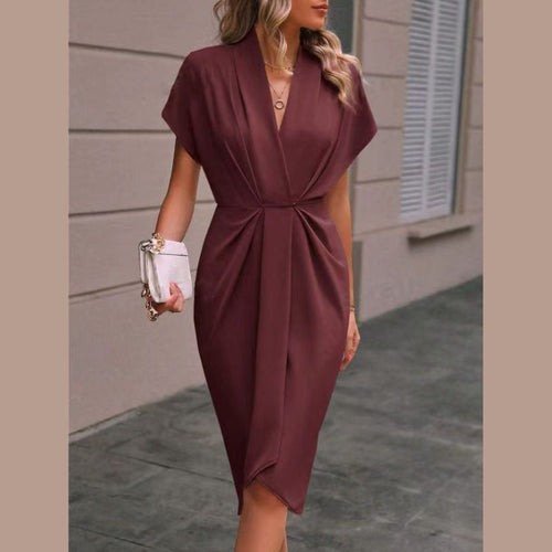 Pleated A-Line Midi Dress – V-Neck Sleeveless Summer Dress