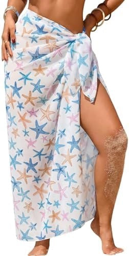 Sheer Chiffon High-Slit Swim Cover-Up Dress – Floral Print, One Size