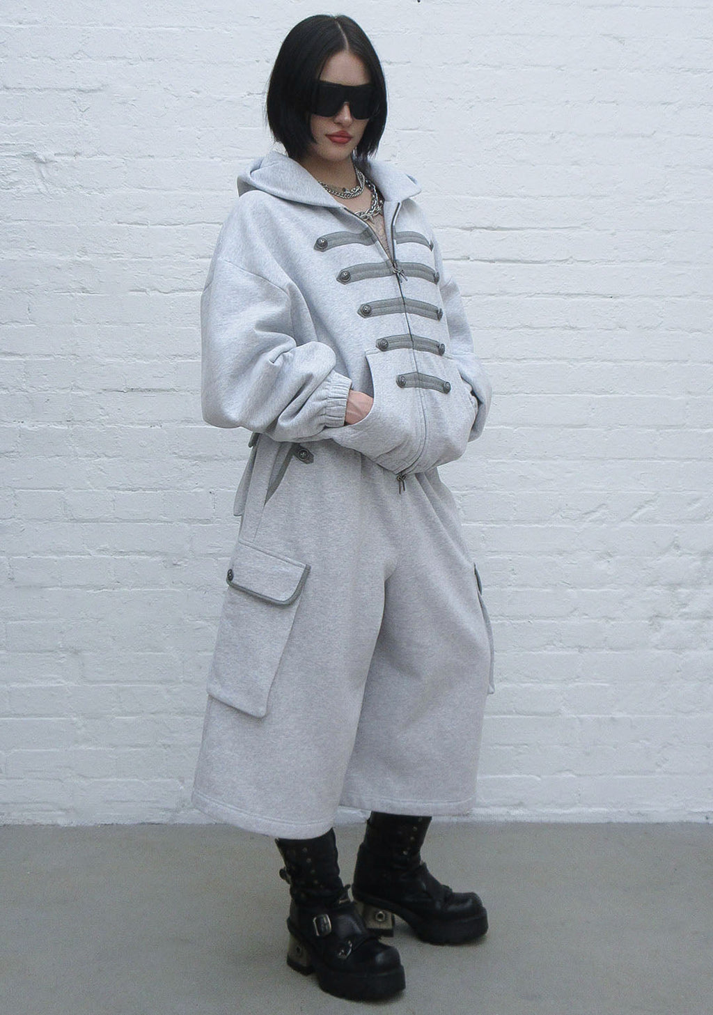 COMMAND OVERSIZED CARGO SWEATSHORTS GREY MARL