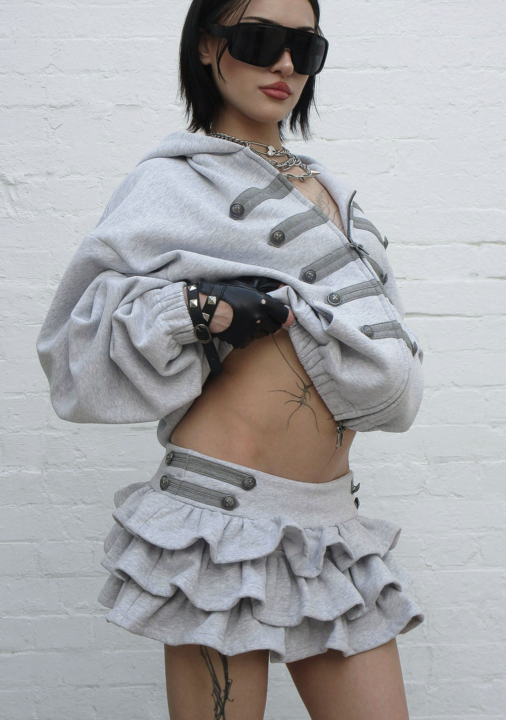 COMMAND RUFFLE MICRO SKIRT GREY MARL