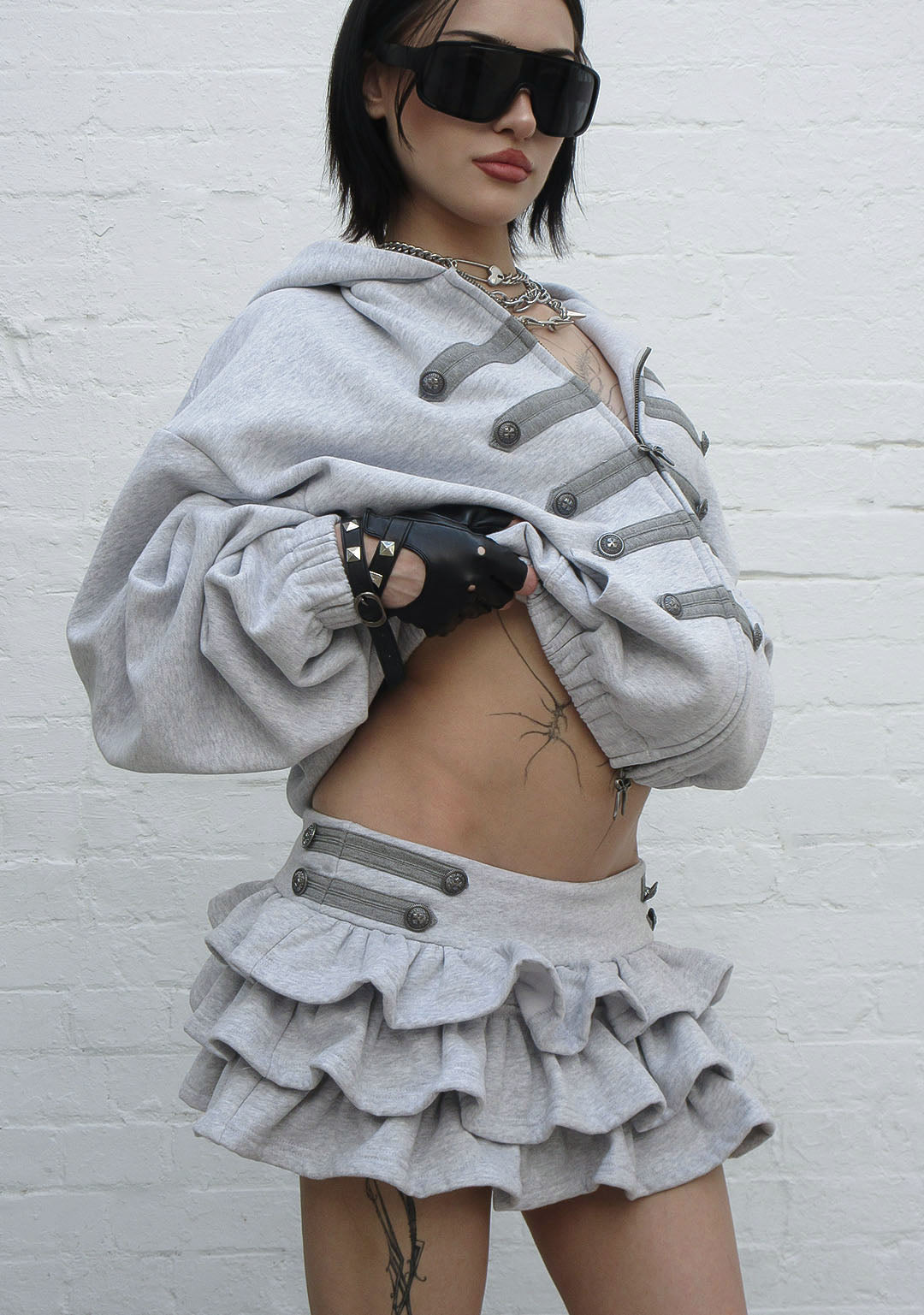 COMMAND RUFFLE MICRO SKIRT GREY MARL