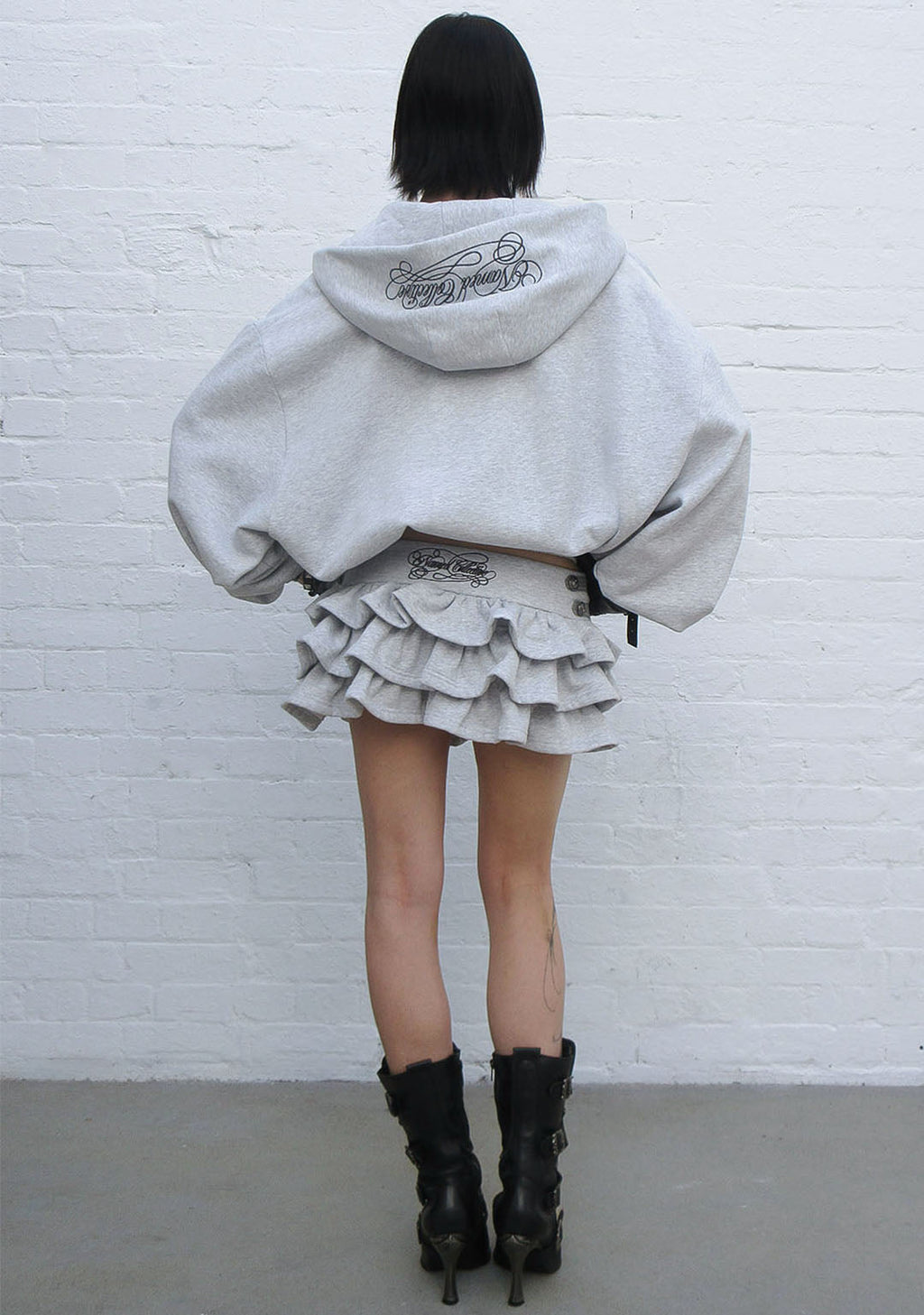 COMMAND RUFFLE MICRO SKIRT GREY MARL