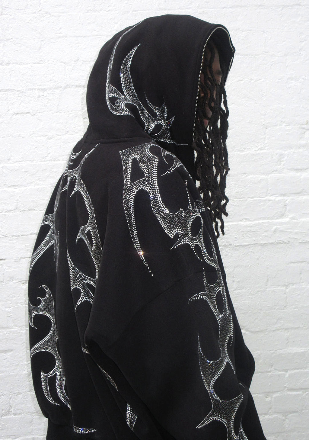 CRASH RHINESTONE ZIP HOODIE BLACK