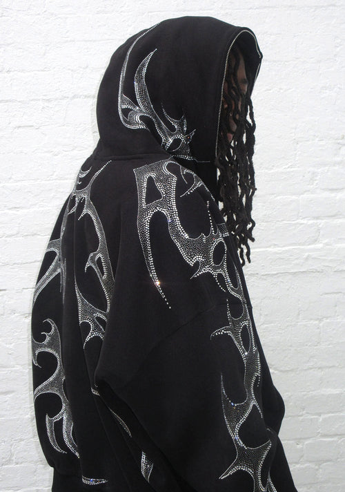 CRASH RHINESTONE ZIP HOODIE BLACK