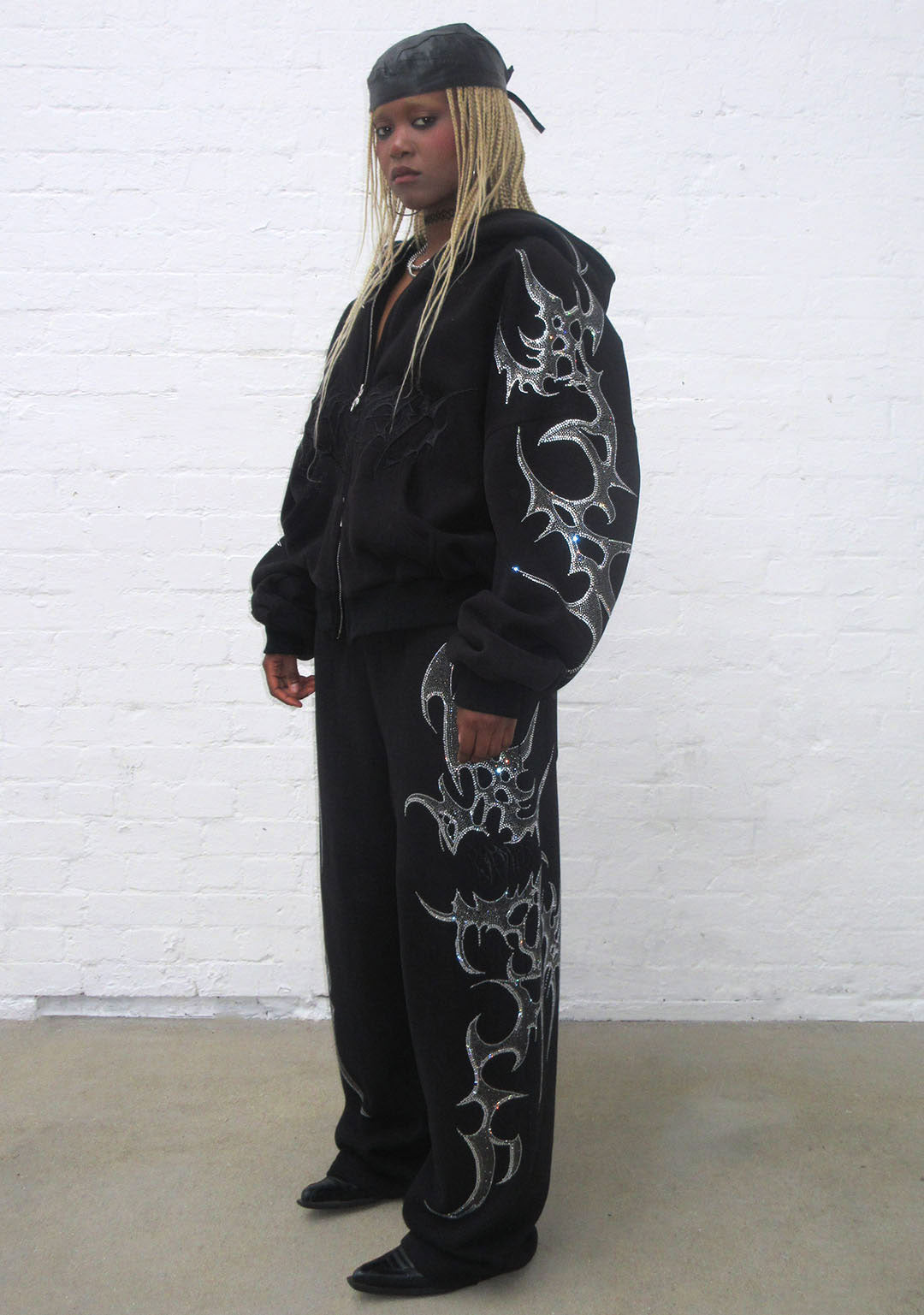 CRASH RHINESTONE ZIP HOODIE BLACK
