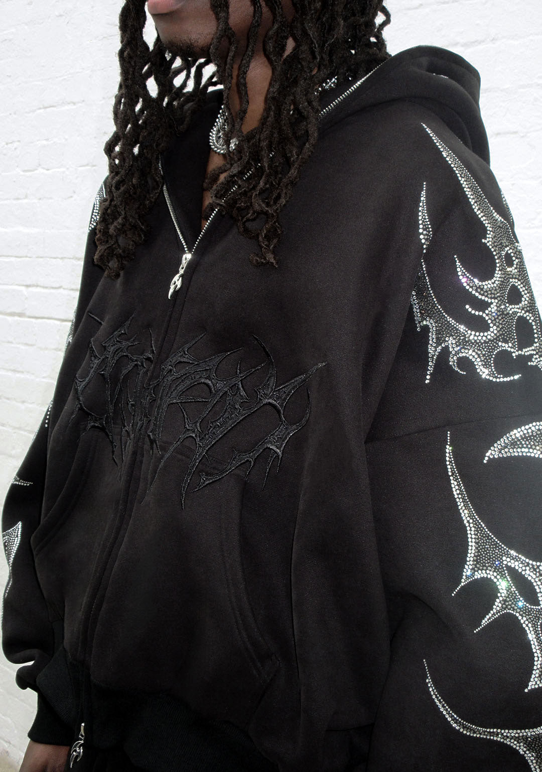 CRASH RHINESTONE ZIP HOODIE BLACK