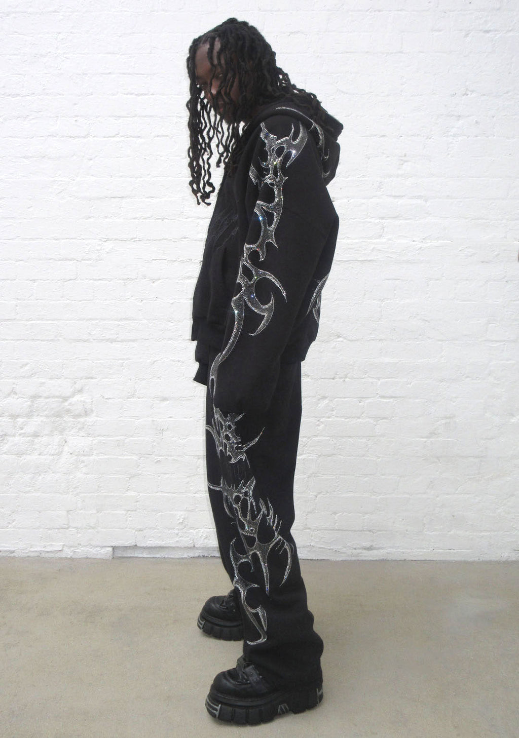 CRASH RHINESTONE ZIP HOODIE BLACK