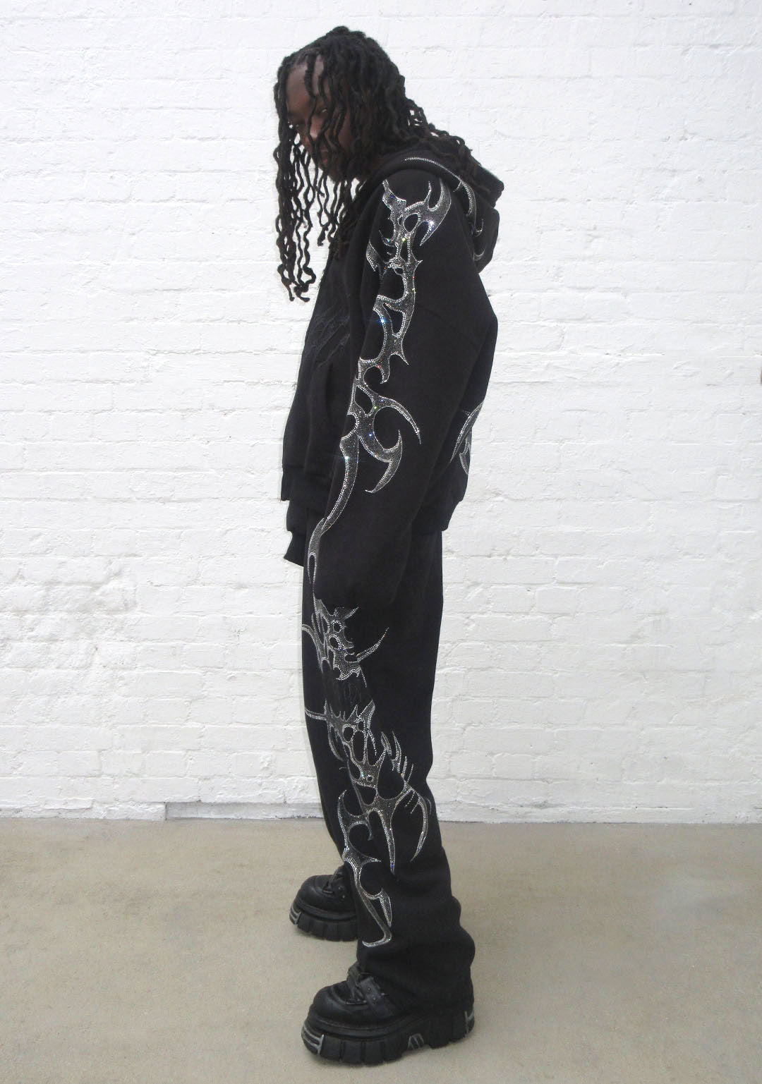 CRASH RHINESTONE ZIP HOODIE BLACK