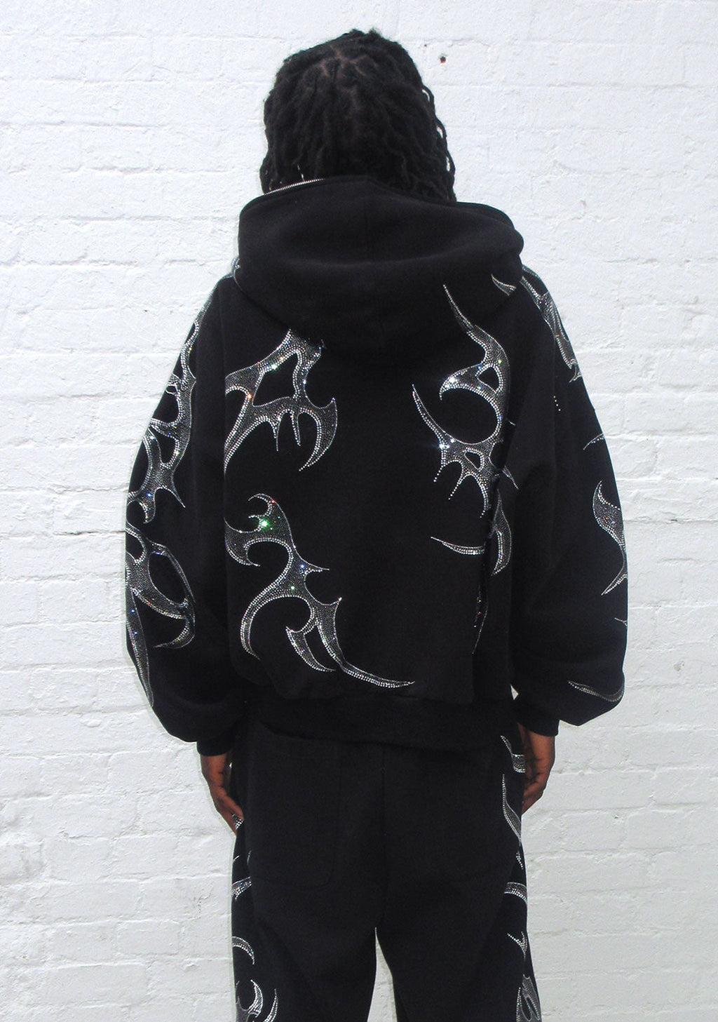 CRASH RHINESTONE ZIP HOODIE BLACK