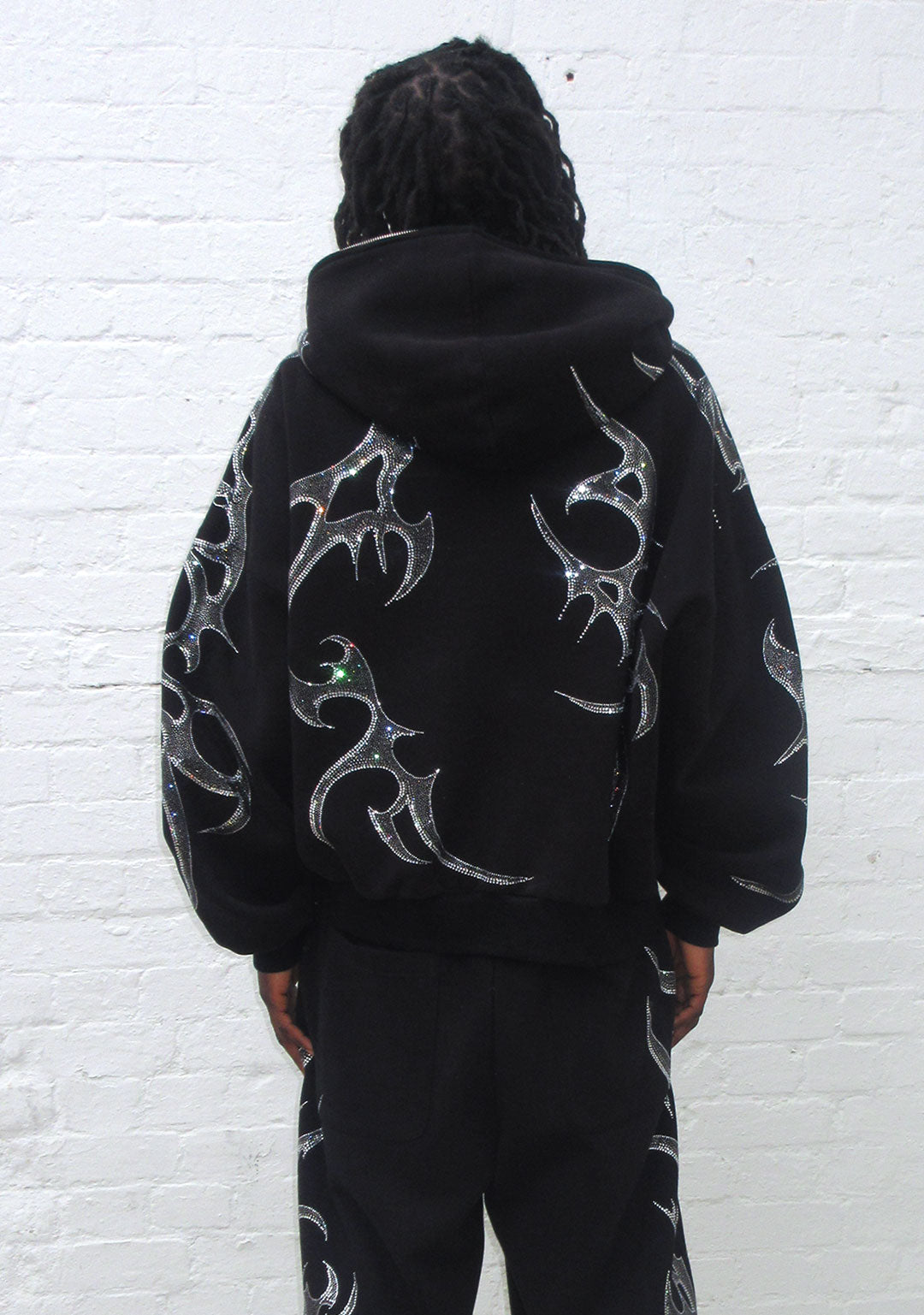 CRASH RHINESTONE ZIP HOODIE BLACK