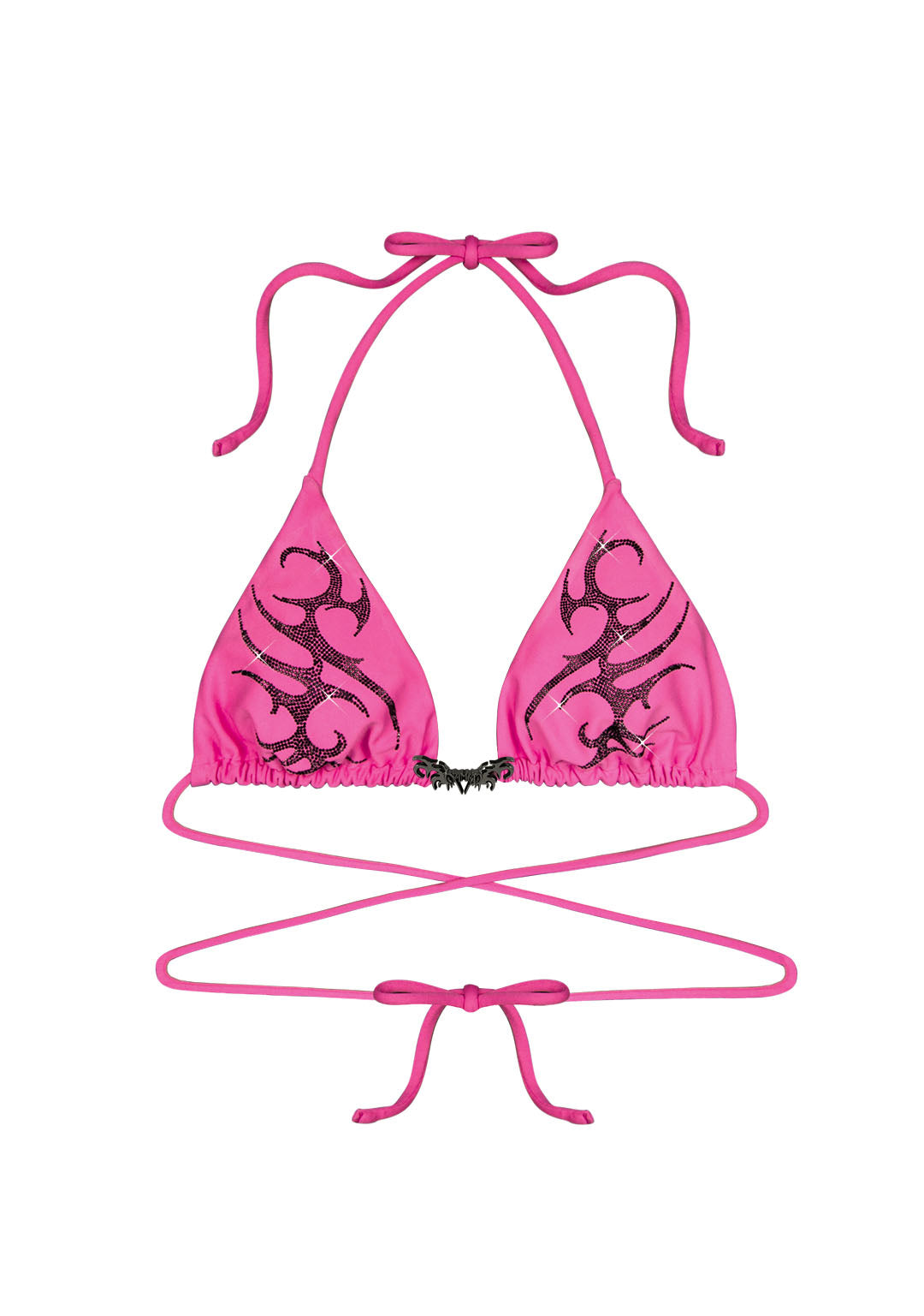 EDGE RHINESTONE TRIANGLE BIKINI TOP HOT PINK