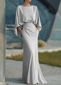Women's Elegant Backless Pleated Batwing Sleeve Maxi Dress — Silver Mermaid Gown