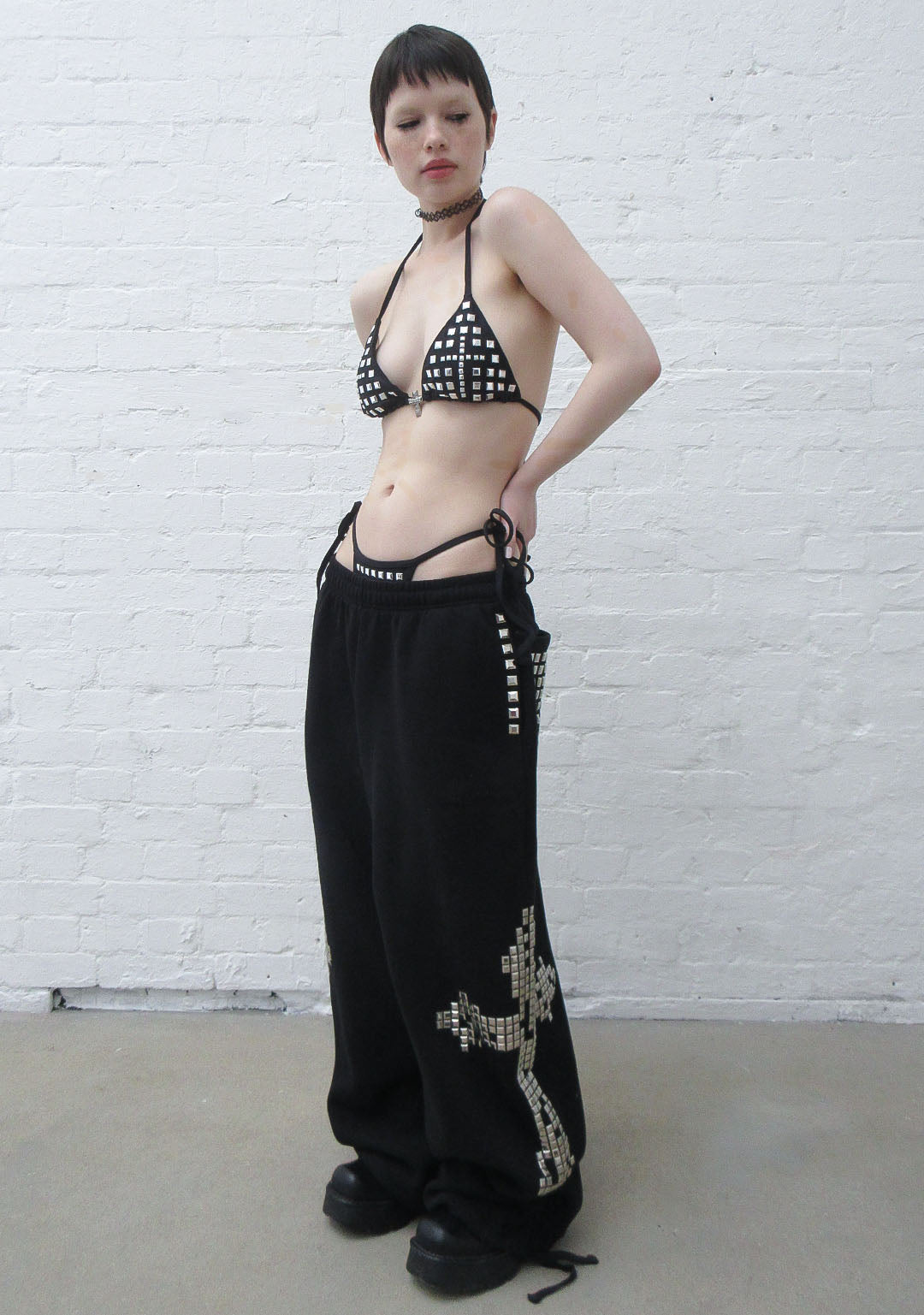 FAITHFUL STUDDED CHEEKY BIKINI BOTTOMS BLACK