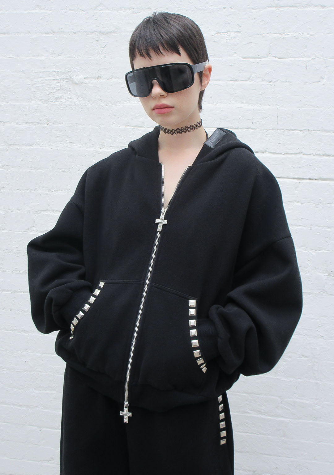 FAITHFUL STUDDED ZIP HOODIE BLACK