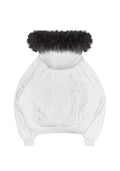 FALLEN FAUX FUR RHINESTONE ZIP HOODIE WHITE (DETACHABLE FUR)