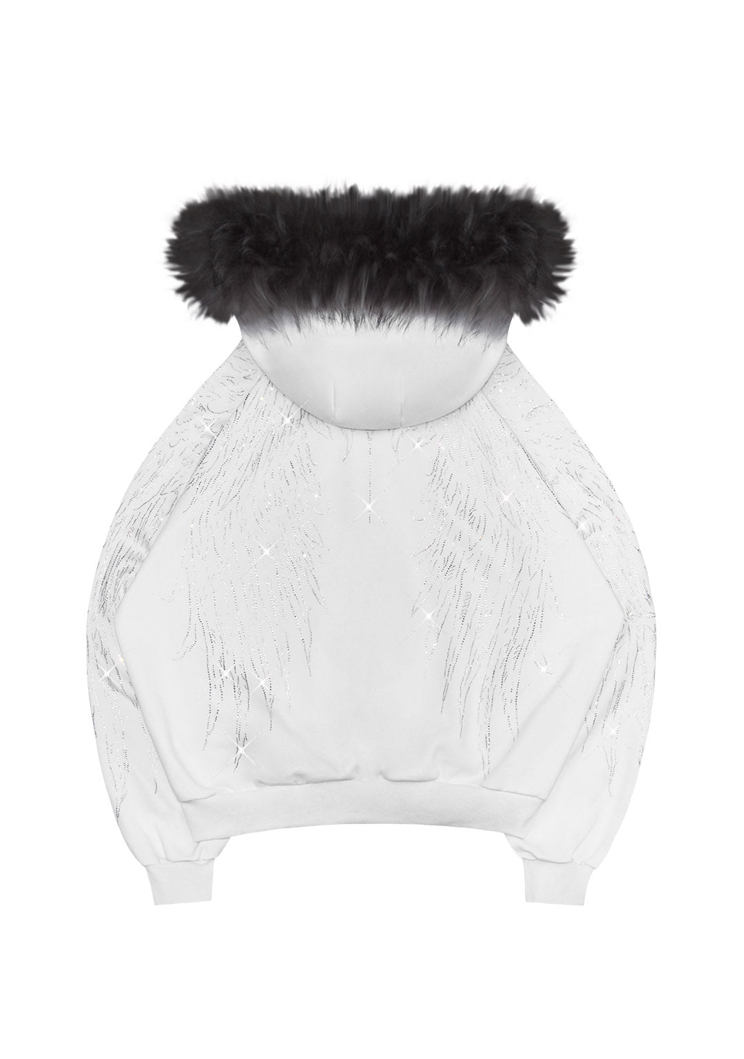 FALLEN FAUX FUR RHINESTONE ZIP HOODIE WHITE (DETACHABLE FUR)