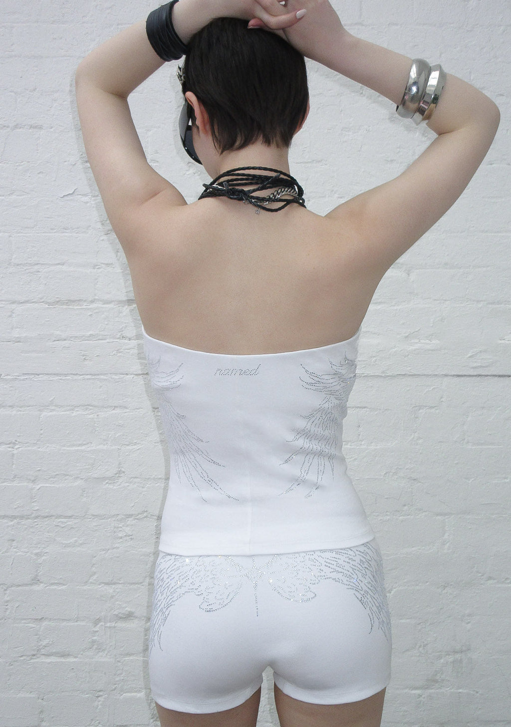 FALLEN RHINESTONE MICRO HOTPANT SHORTS WHITE