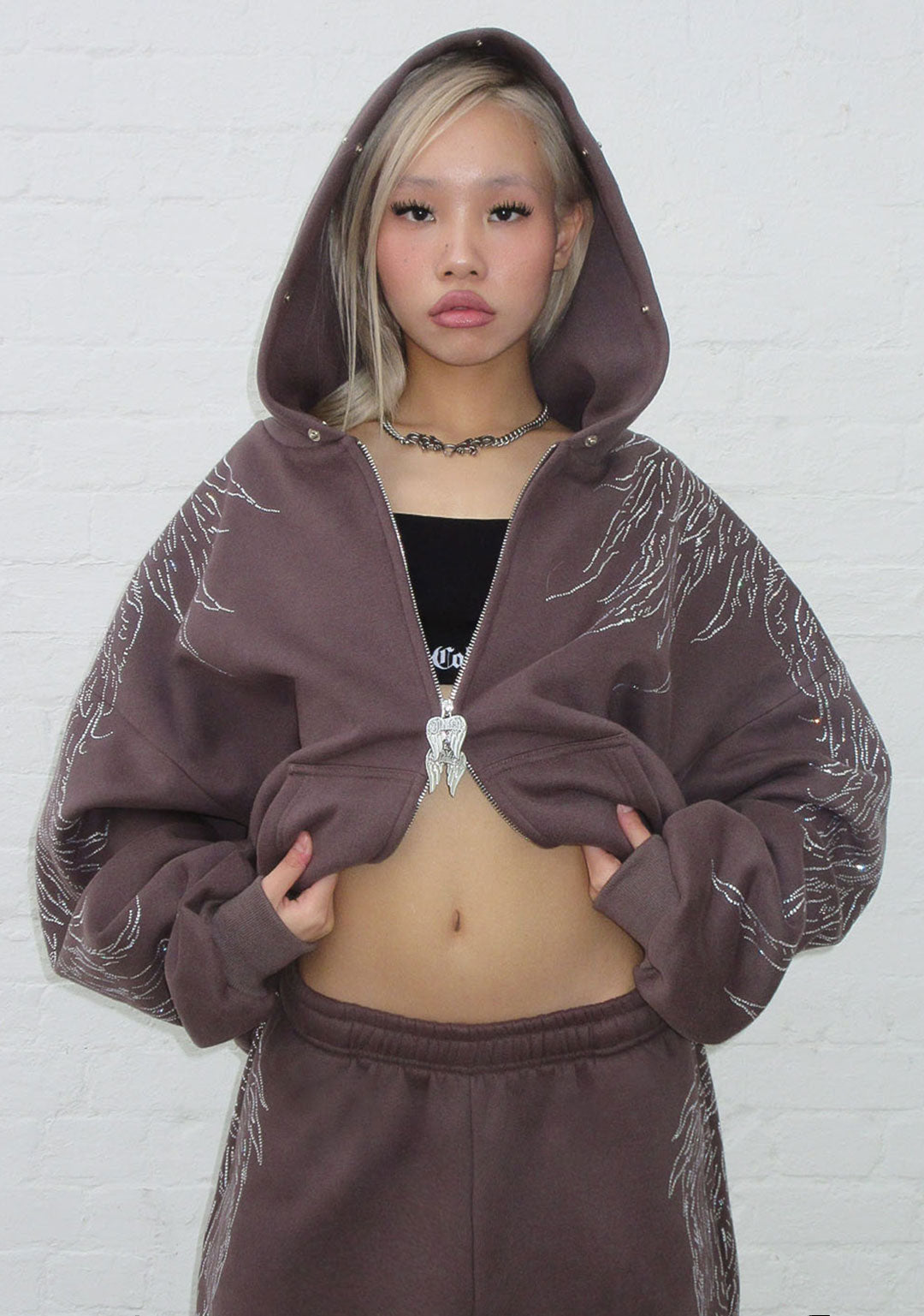 FALLEN RHINESTONE OVERSIZED SWEATPANTS BROWN
