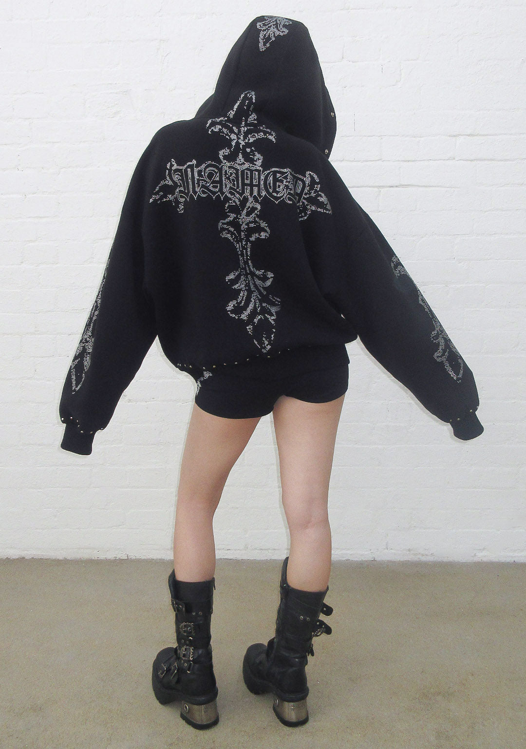 FERAL FAUX FUR STUDDED ZIP HOODIE BLACK (DETACHABLE FUR)