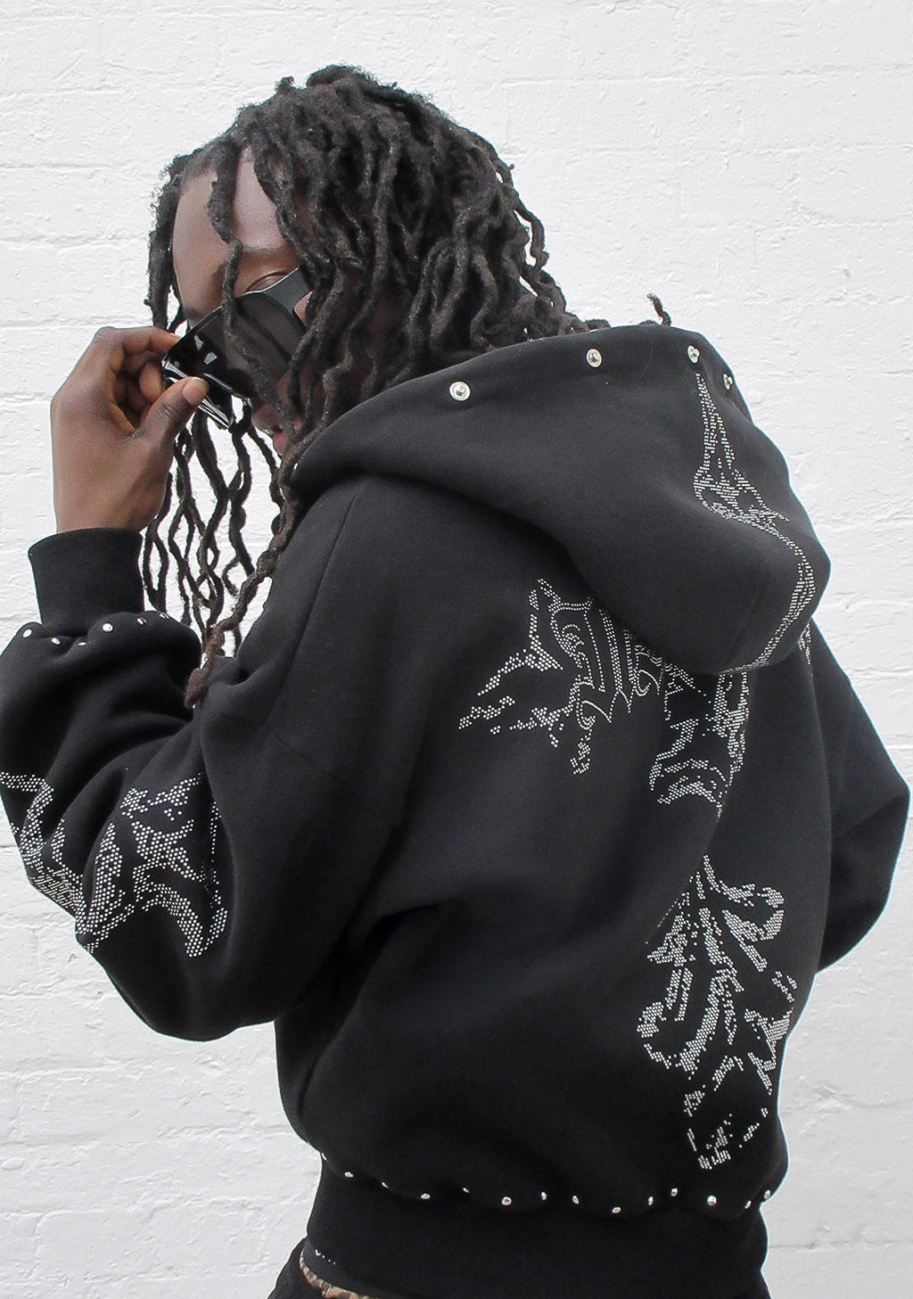 FERAL FAUX FUR STUDDED ZIP HOODIE BLACK (DETACHABLE FUR)