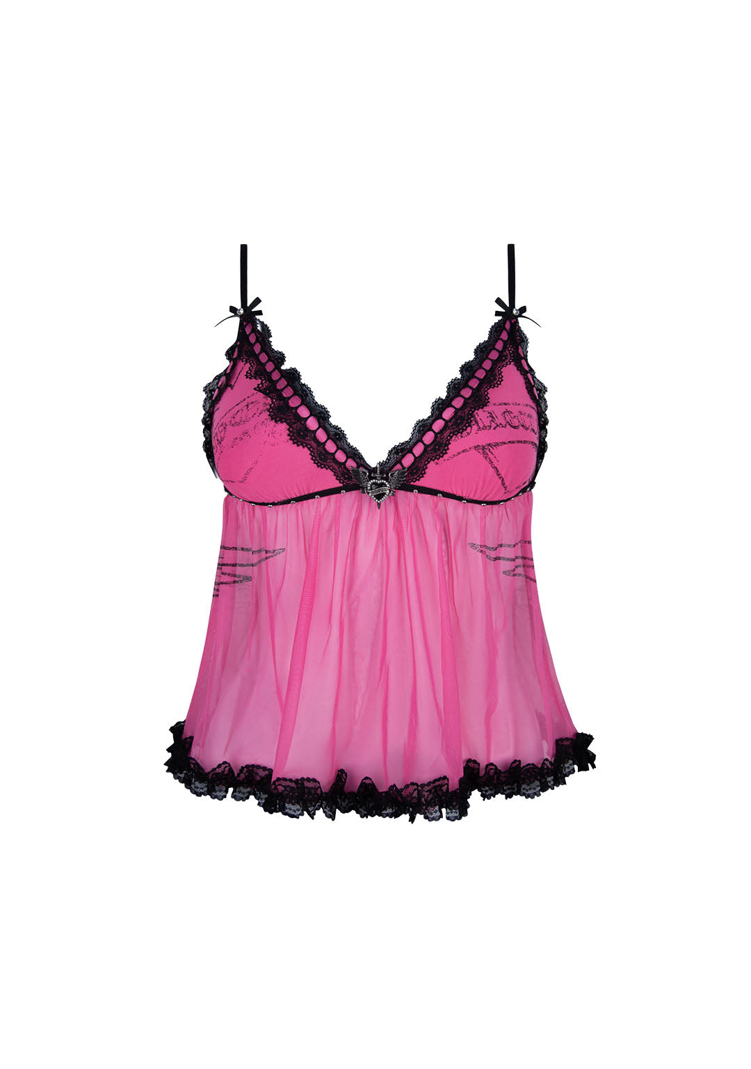 FLIRT RHINESTONE SHEER MESH CAMI TOP HOT PINK