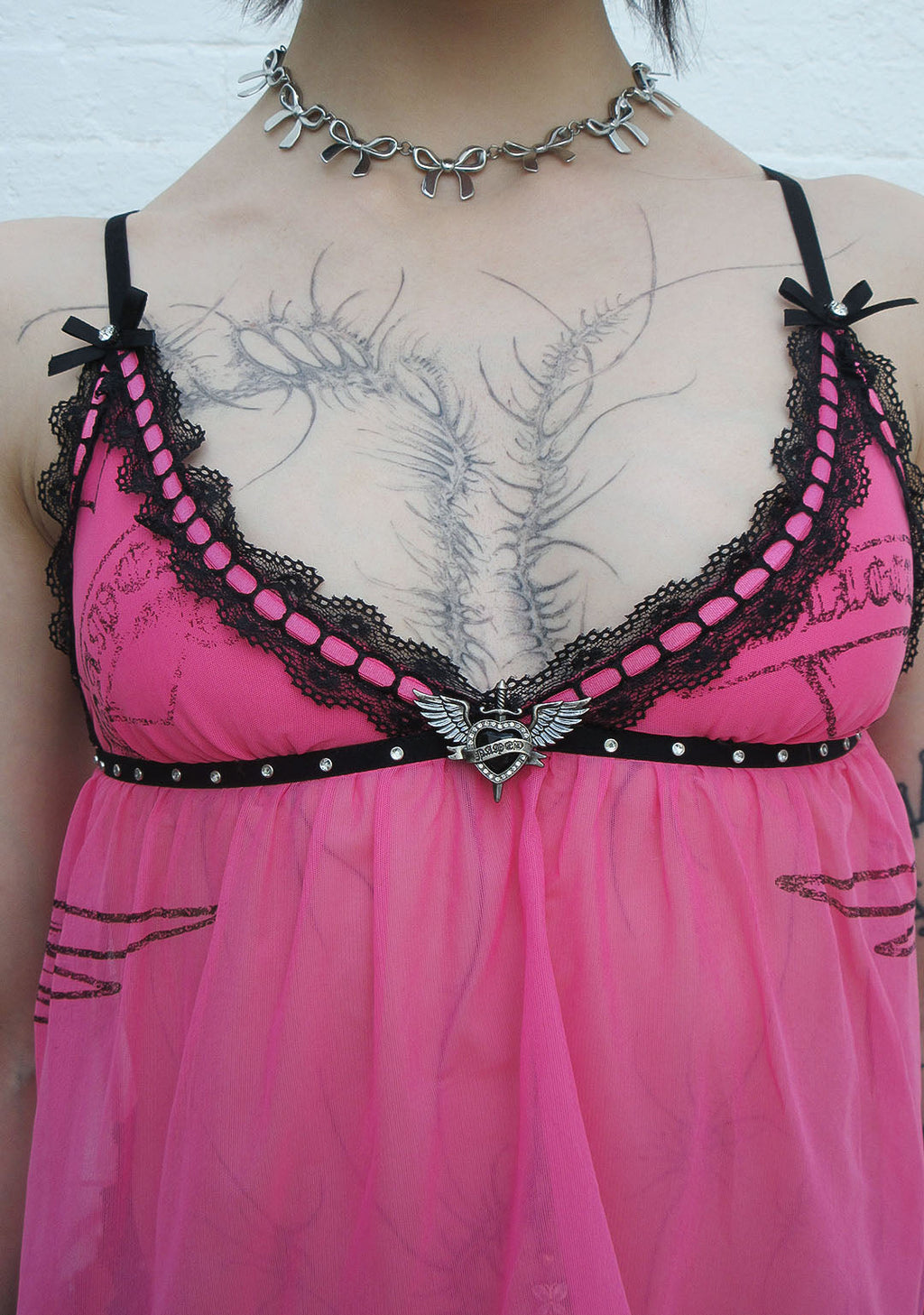 FLIRT RHINESTONE SHEER MESH CAMI TOP HOT PINK