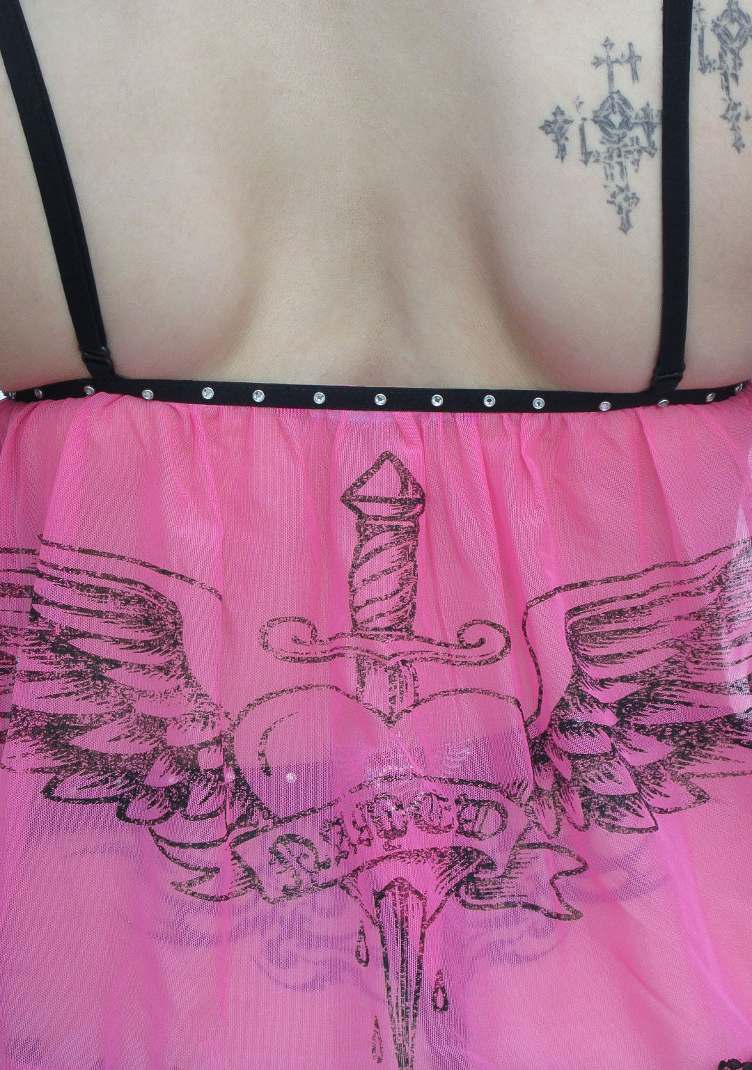 FLIRT RHINESTONE SHEER MESH CAMI TOP HOT PINK