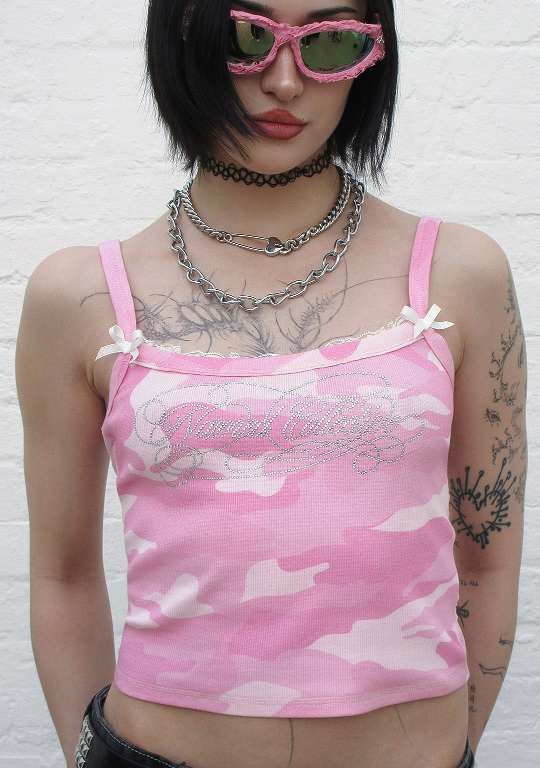 HUSH MESH BACK FITTED CAMI TOP PINK CAMO
