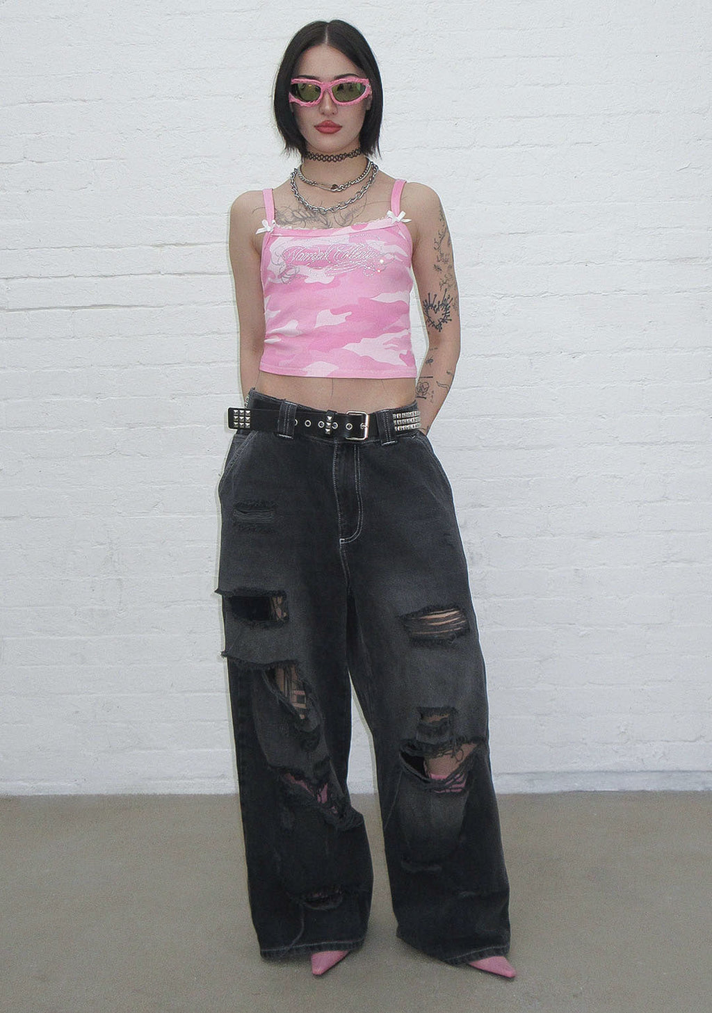HUSH MESH BACK FITTED CAMI TOP PINK CAMO