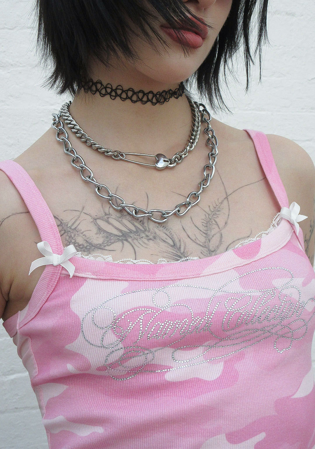 HUSH MESH BACK FITTED CAMI TOP PINK CAMO