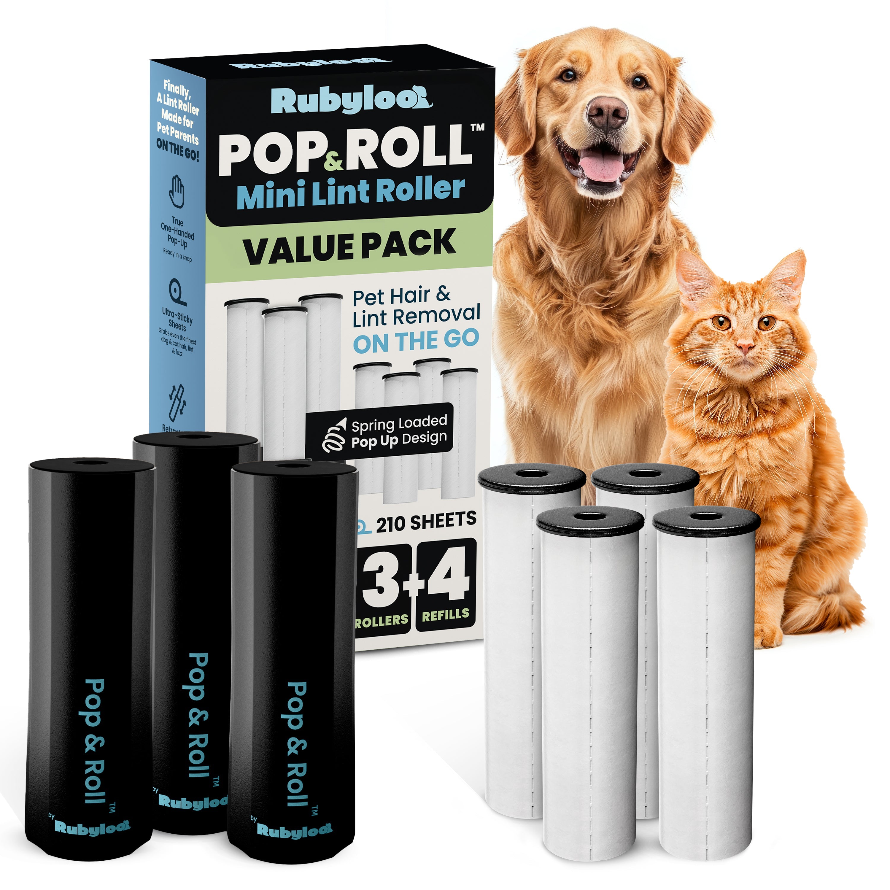 Mini Lint Roller for Pet Hair with 2 Refills