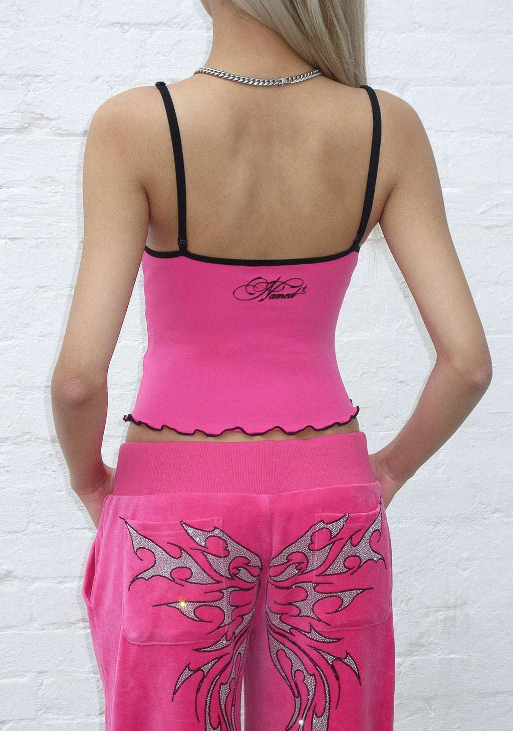 IDOL RHINESTONE FITTED CAMI TOP HOT PINK