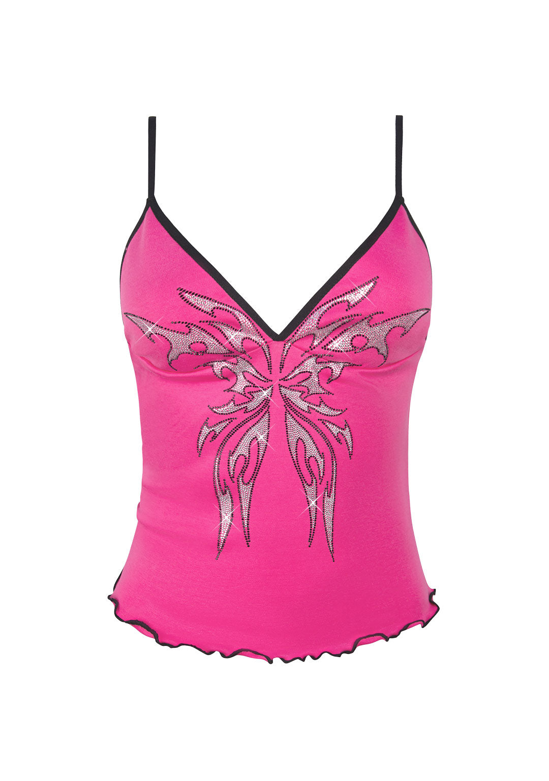IDOL RHINESTONE FITTED CAMI TOP HOT PINK